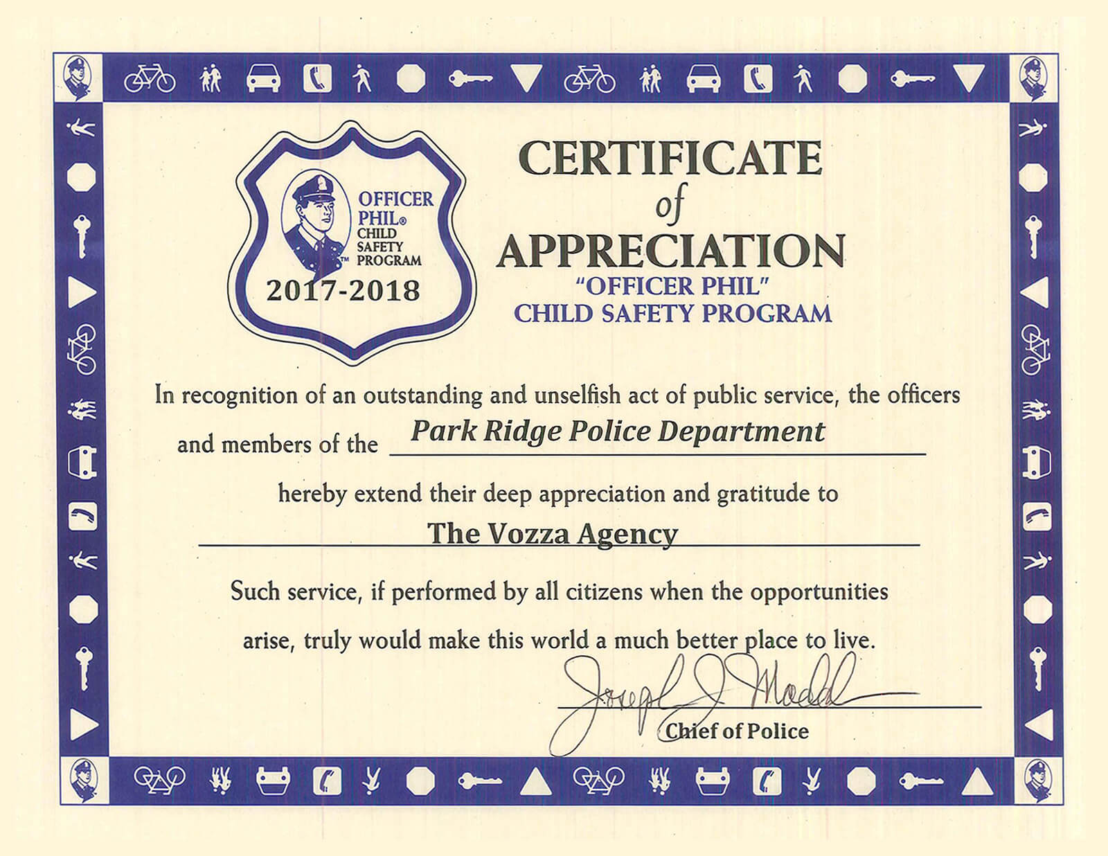 park ridge certificate